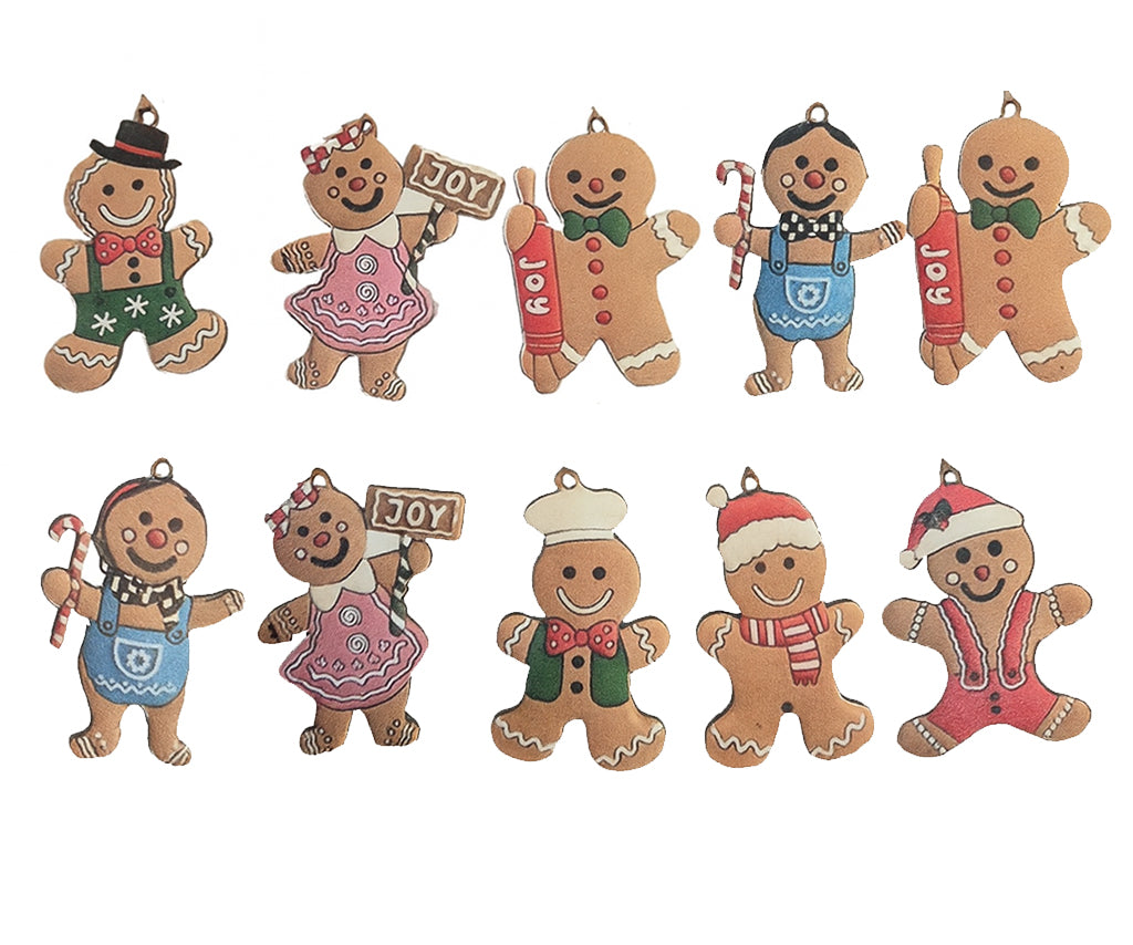 10pc Christmas Gingerbread Wooden Hanging Ornaments