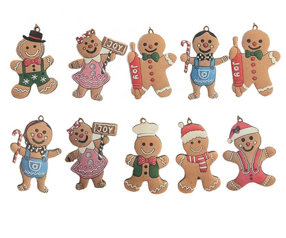 10pc Christmas Gingerbread Wooden Hanging Ornaments