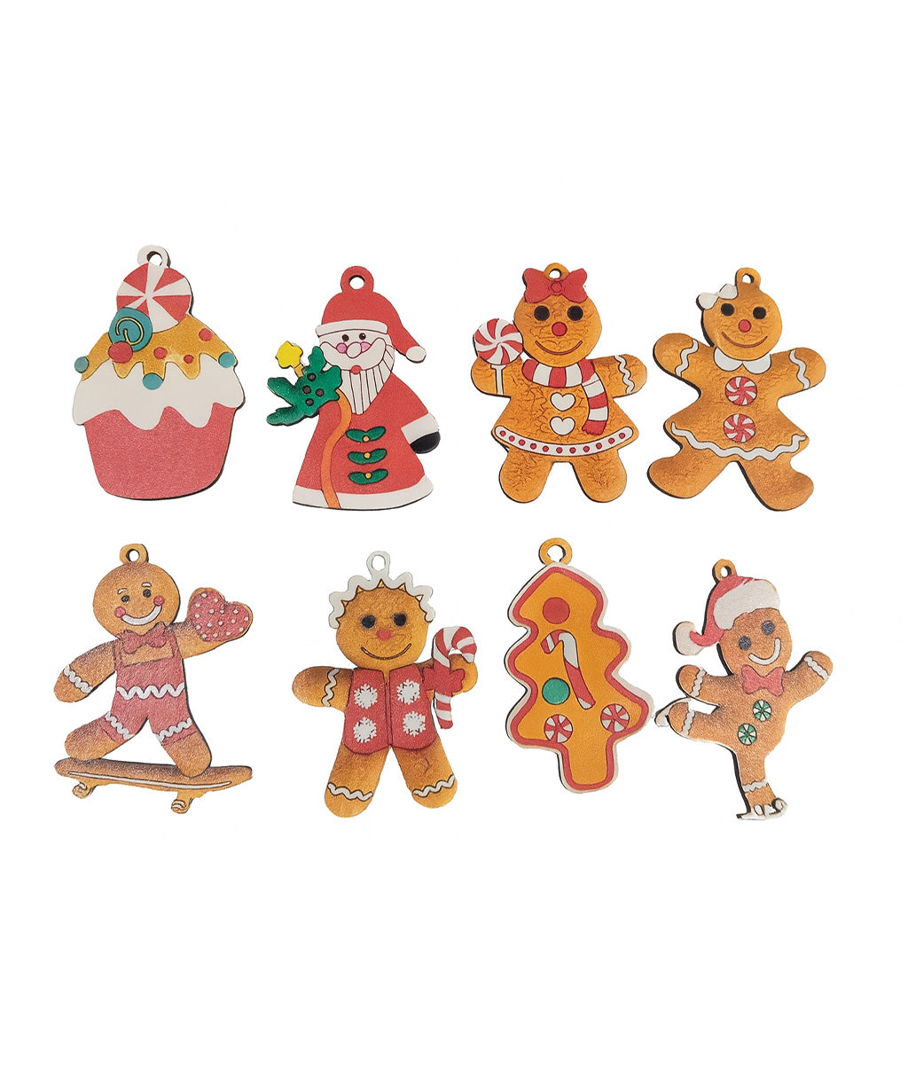 Wooden Gingerbread - Christmas Hanging Ornaments Set 16 Piece