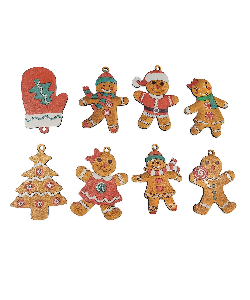 Wooden Gingerbread - Christmas Hanging Ornaments Set 16 Piece