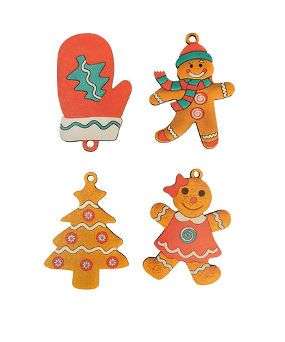 Wooden Gingerbread - Christmas Hanging Ornaments Set 16 Piece