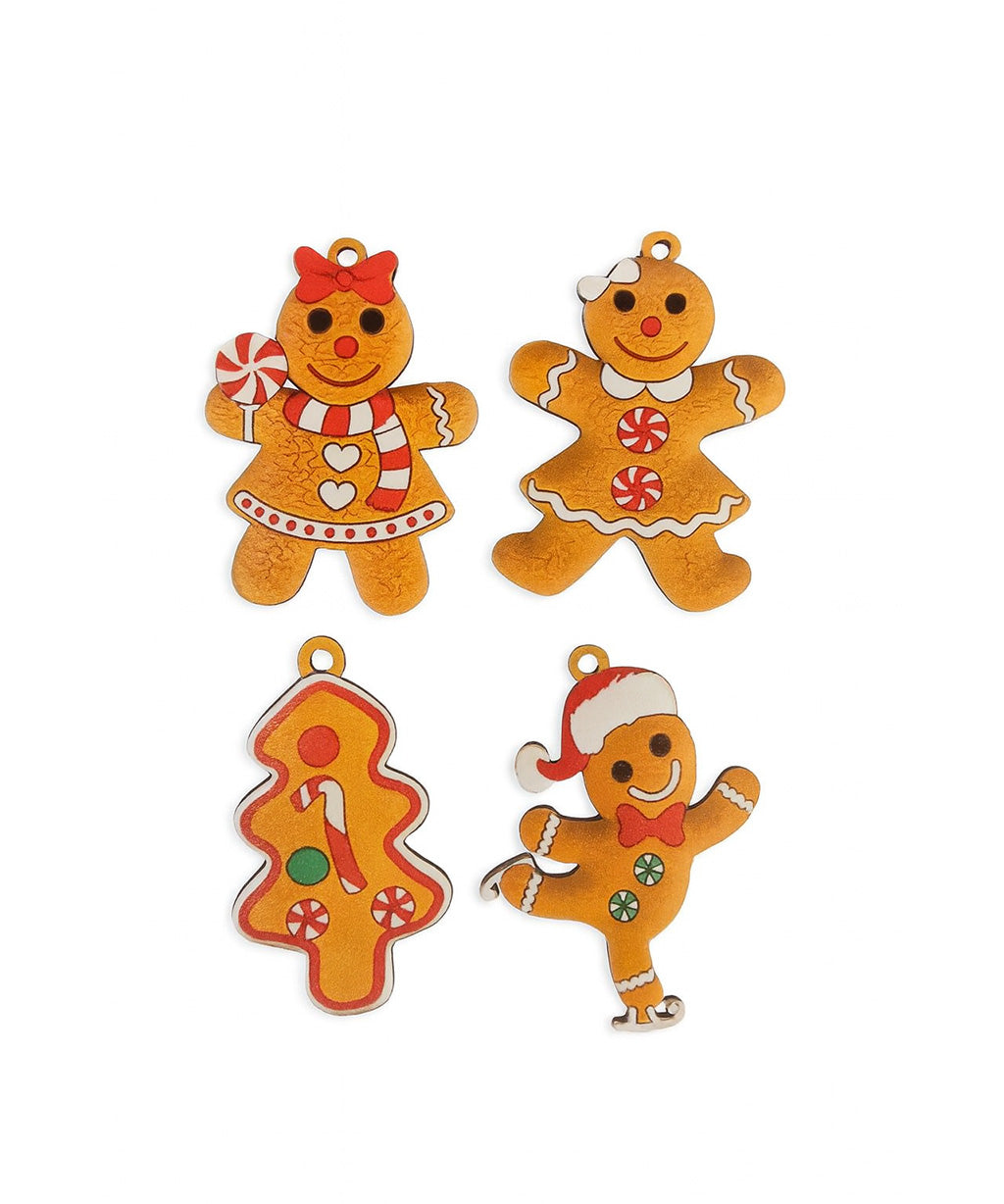 Wooden Gingerbread - Christmas Hanging Ornaments Set 16 Piece