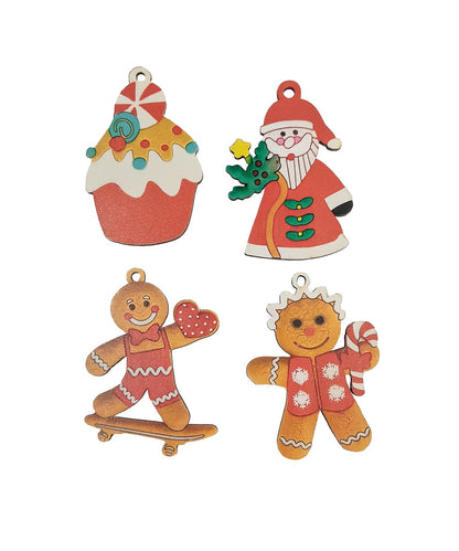 Wooden Gingerbread - Christmas Hanging Ornaments Set 16 Piece