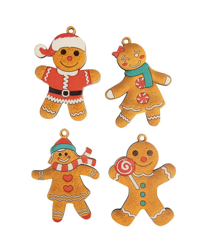 Wooden Gingerbread - Christmas Hanging Ornaments Set 16 Piece