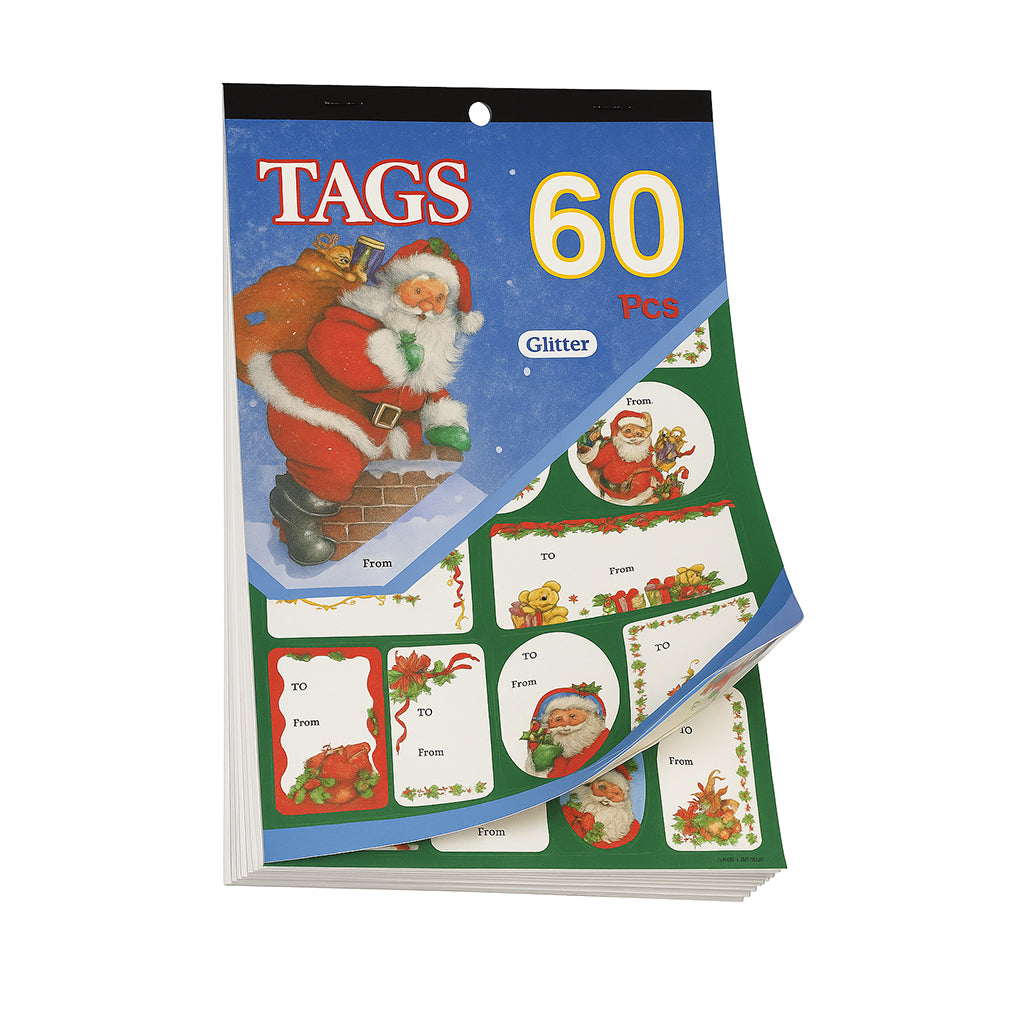 60-Piece Glitter Christmas Gift Tags