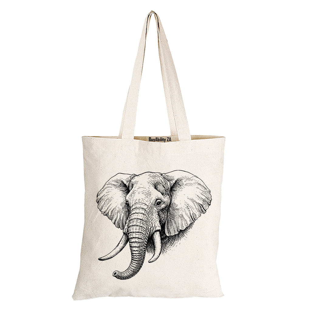 African Elephant Sketch - Eco-Cotton Natural Fibre Bag - BuyAbility South Africa