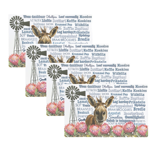 Afrikaans Donkey & Protea Placemats - Set of 4
