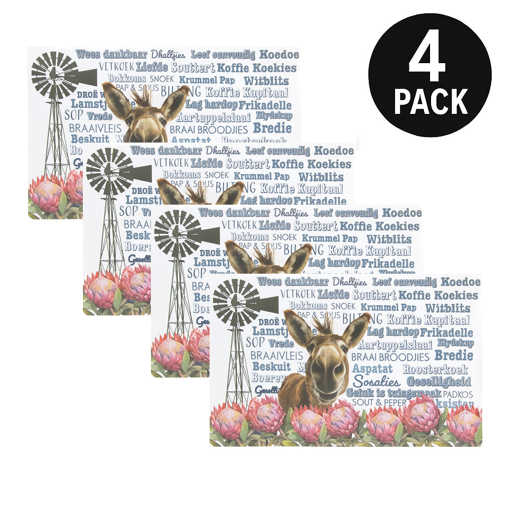Afrikaans Donkey & Protea Placemats - Set of 4