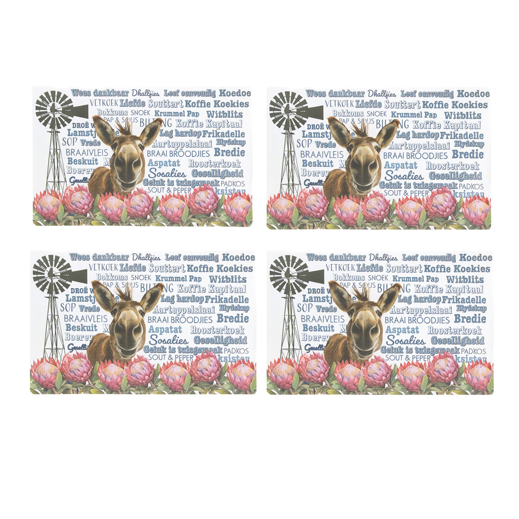 Afrikaans Donkey & Protea Placemats - Set of 4