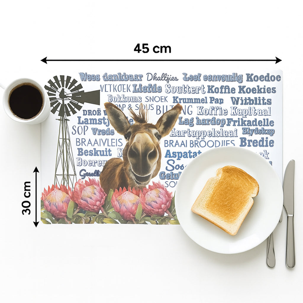 Afrikaans Donkey & Protea Placemats - Set of 4