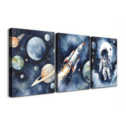 Framed Galaxy Astronaut Canvas Wall Art Set - BuyAbility
