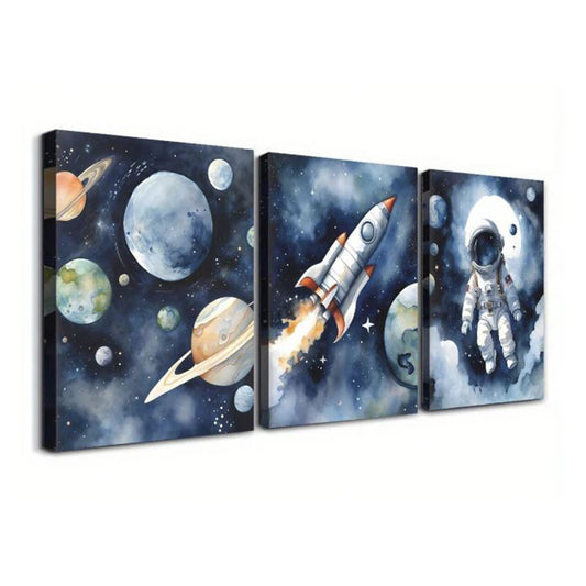 Framed Galaxy Astronaut Canvas Wall Art Set - BuyAbility