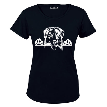 Australian Shepherd Peeking Dog - Ladies - T-Shirt - BuyAbility