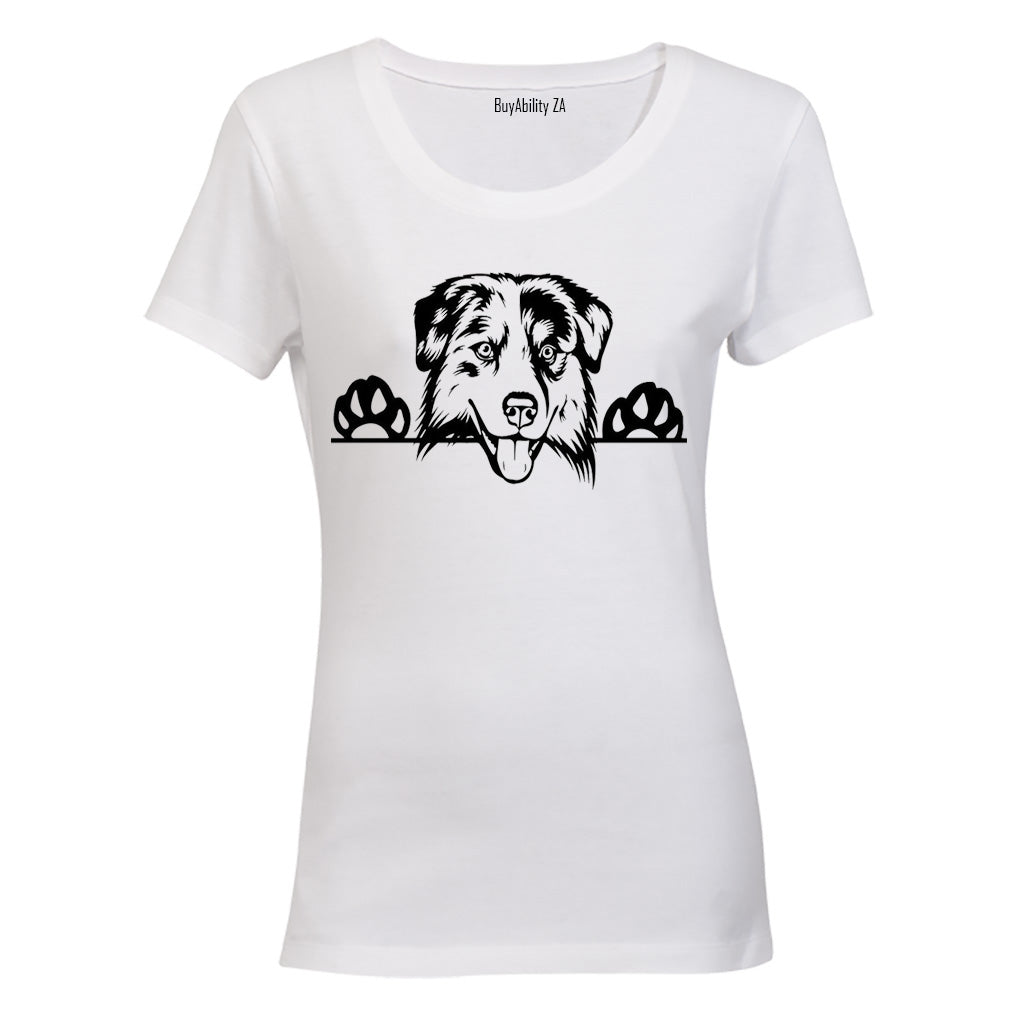 Australian Shepherd Peeking Dog - Ladies - T-Shirt - BuyAbility