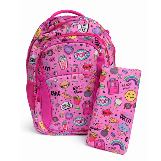 Funky Pink Pop Print - Kids Backpack & Pencil Case Set