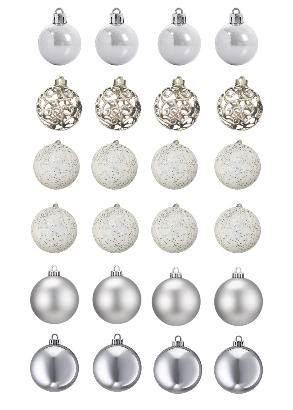 White and Silver Christmas Bauble Set - 24 Baubles