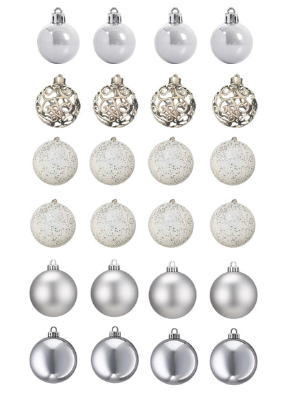White and Silver Christmas Bauble Set - 24 Baubles