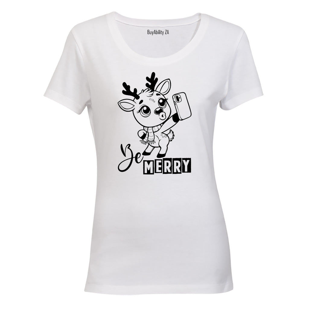 Be Merry - Christmas Reindeer - Ladies - T-Shirt - BuyAbility South Africa