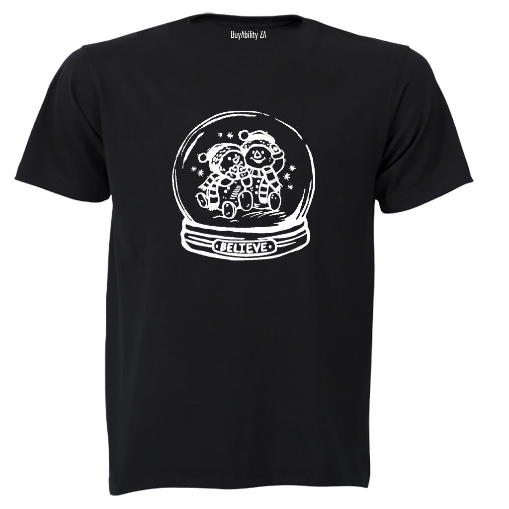 Believe - Christmas Snowman Globe - Kids T-Shirt