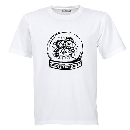 Believe - Christmas Snowman Globe - Kids T-Shirt