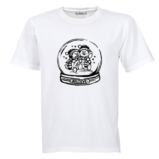 Believe - Christmas Snowman Globe - Kids T-Shirt