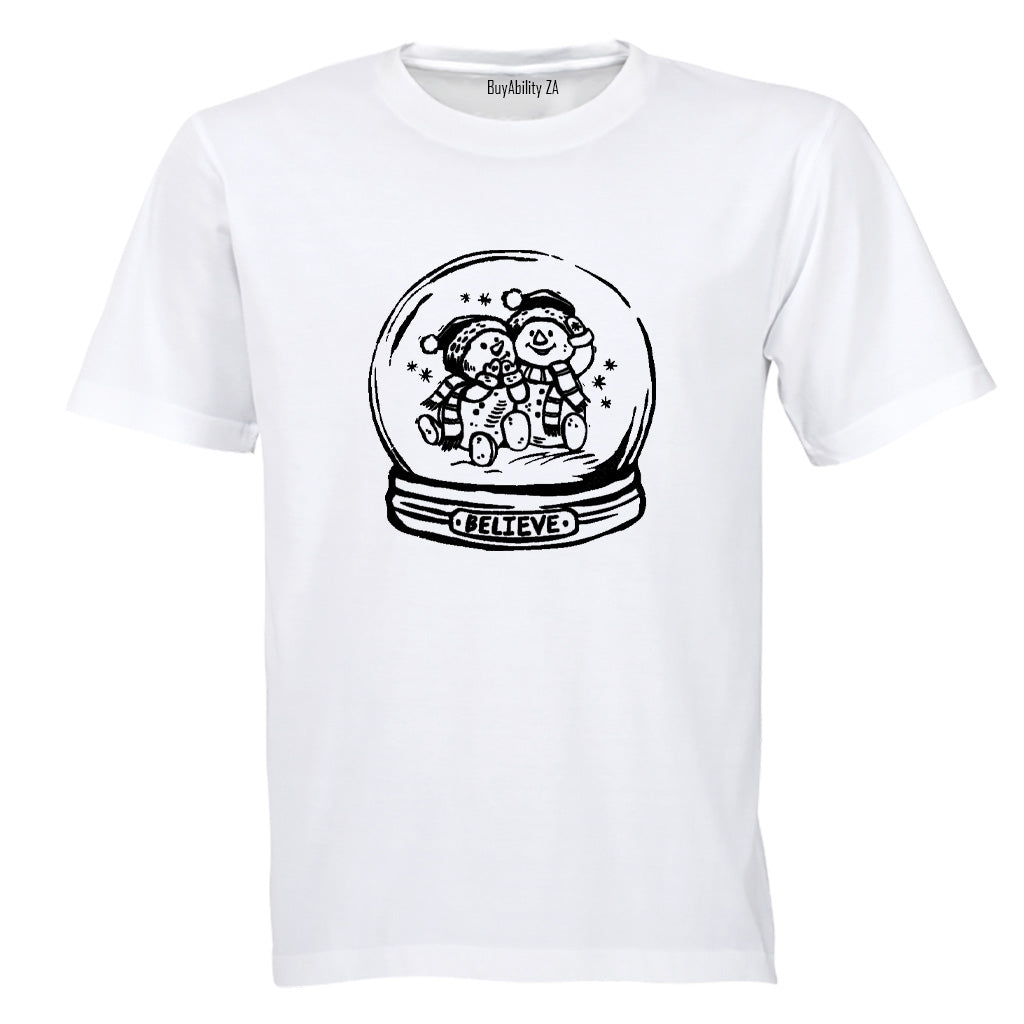 Believe - Christmas Snowman Globe - Adults - T-Shirt
