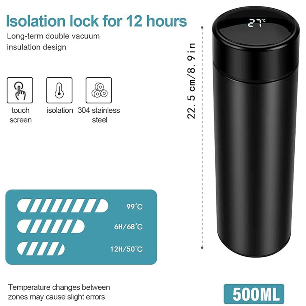 Smart Water Bottle Stainless Steel Vacuum Thermo Flask Traveling Cup 500ml