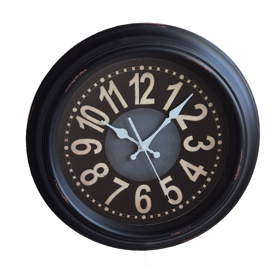 Antique Rustic Vintage Clock - Black with Red