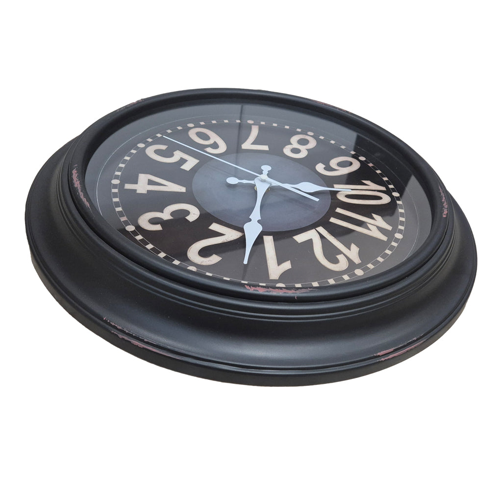 Antique Rustic Vintage Clock - Black with Red