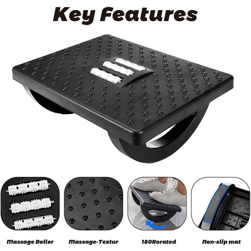 Black Ergonomic Rocking Footrest with Massage Rollers - BuyAbility