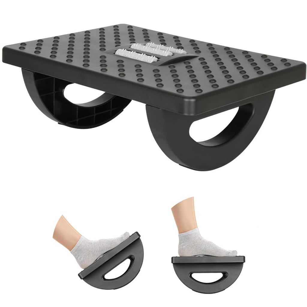 Black Ergonomic Rocking Footrest with Massage Rollers - BuyAbility
