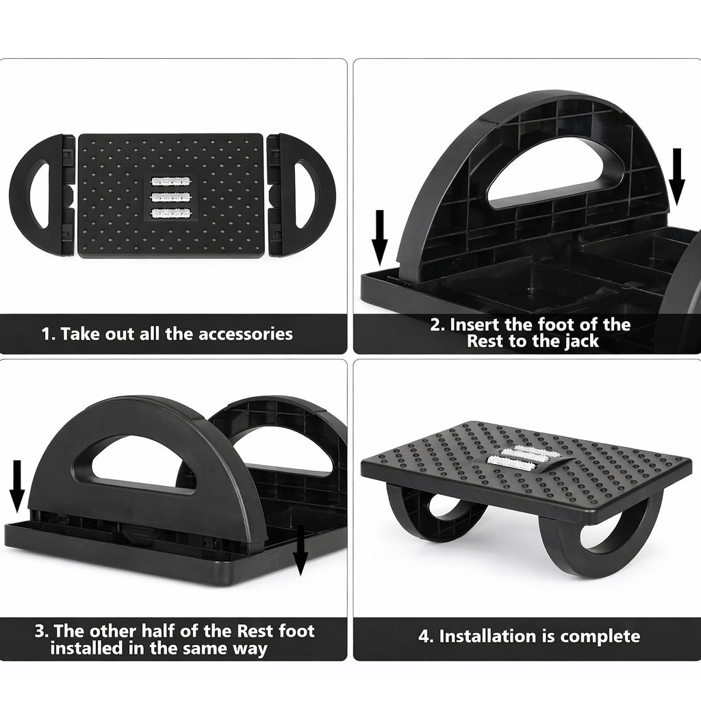 Black Ergonomic Rocking Footrest with Massage Rollers - BuyAbility