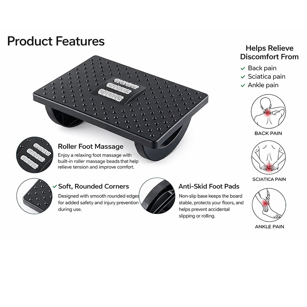 Black Ergonomic Rocking Footrest with Massage Rollers - BuyAbility