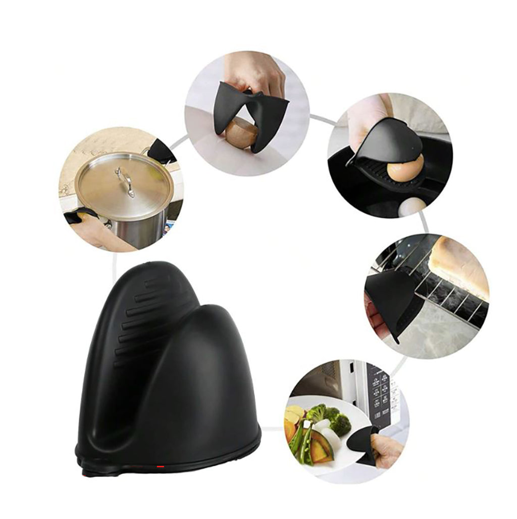 2 Piece Black Silicone Oven Mittens - BuyAbility