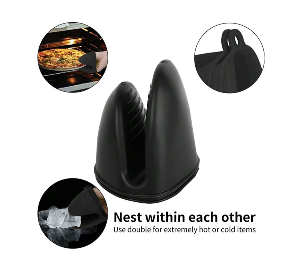 2 Piece Black Silicone Oven Mittens - BuyAbility
