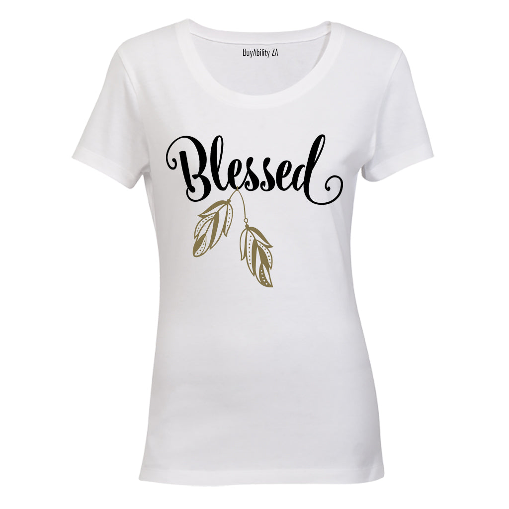 Blessed - Gold Feather - Ladies - T-Shirt