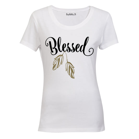 Blessed - Gold Feather - Ladies - T-Shirt