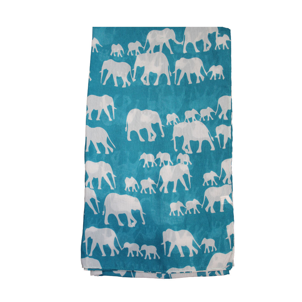 Turquoise - White Elephants Scarf - BuyAbility