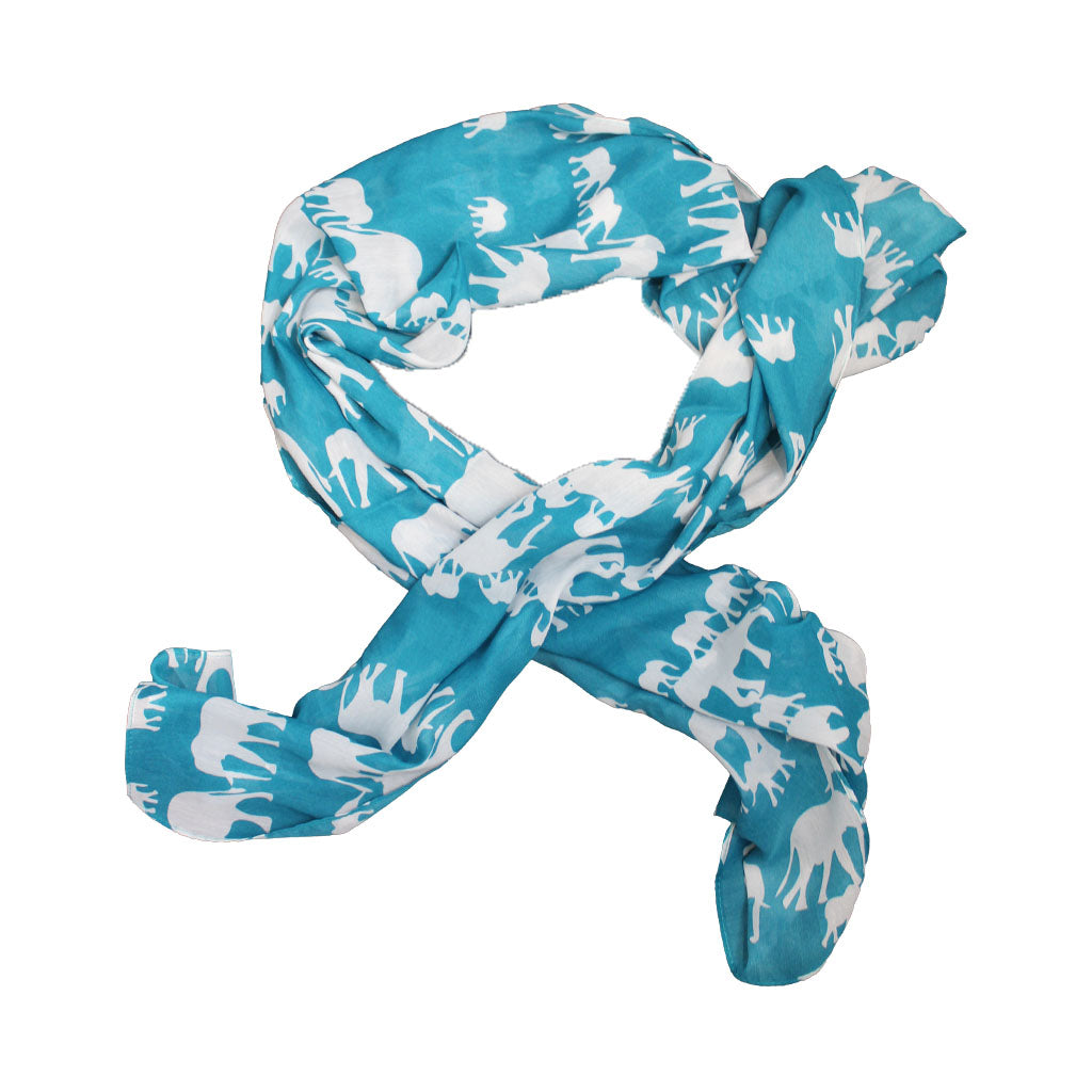 Turquoise - White Elephants Scarf - BuyAbility