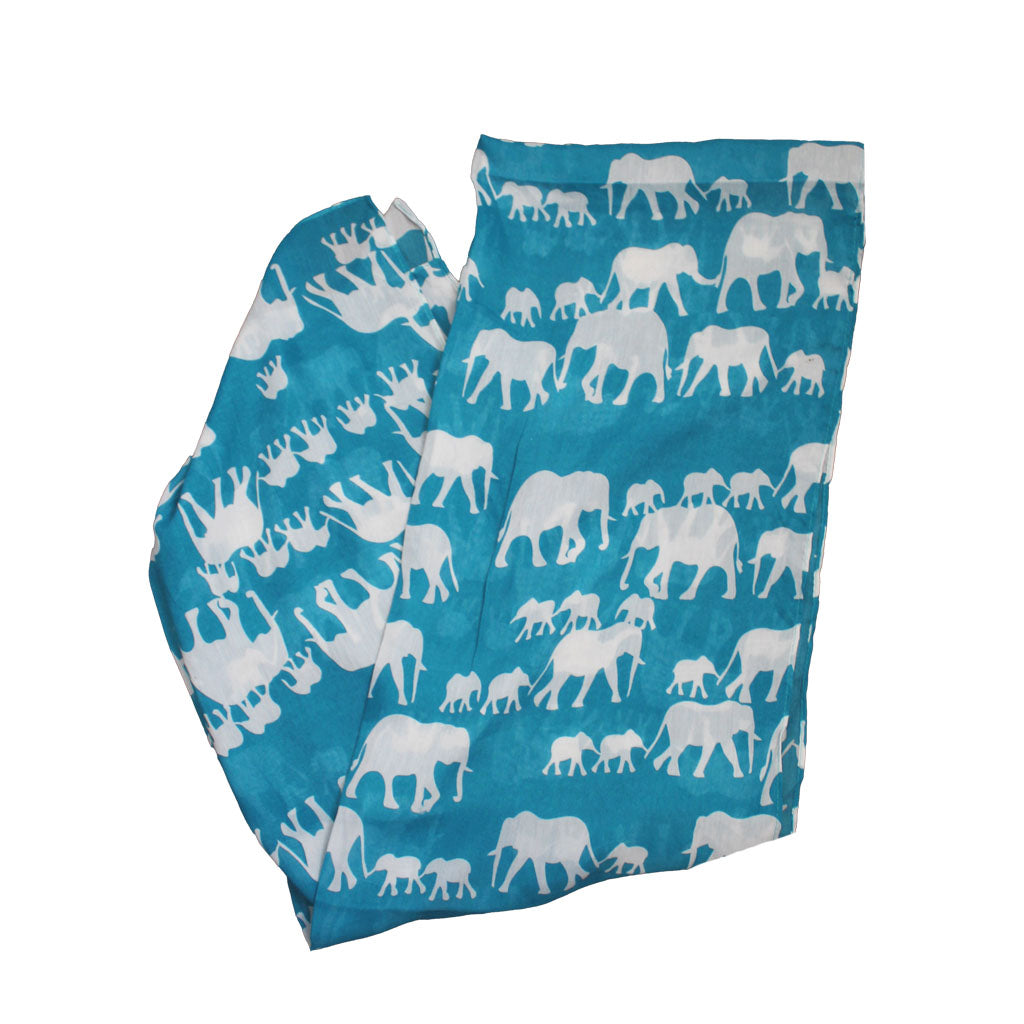 Turquoise - White Elephants Scarf - BuyAbility