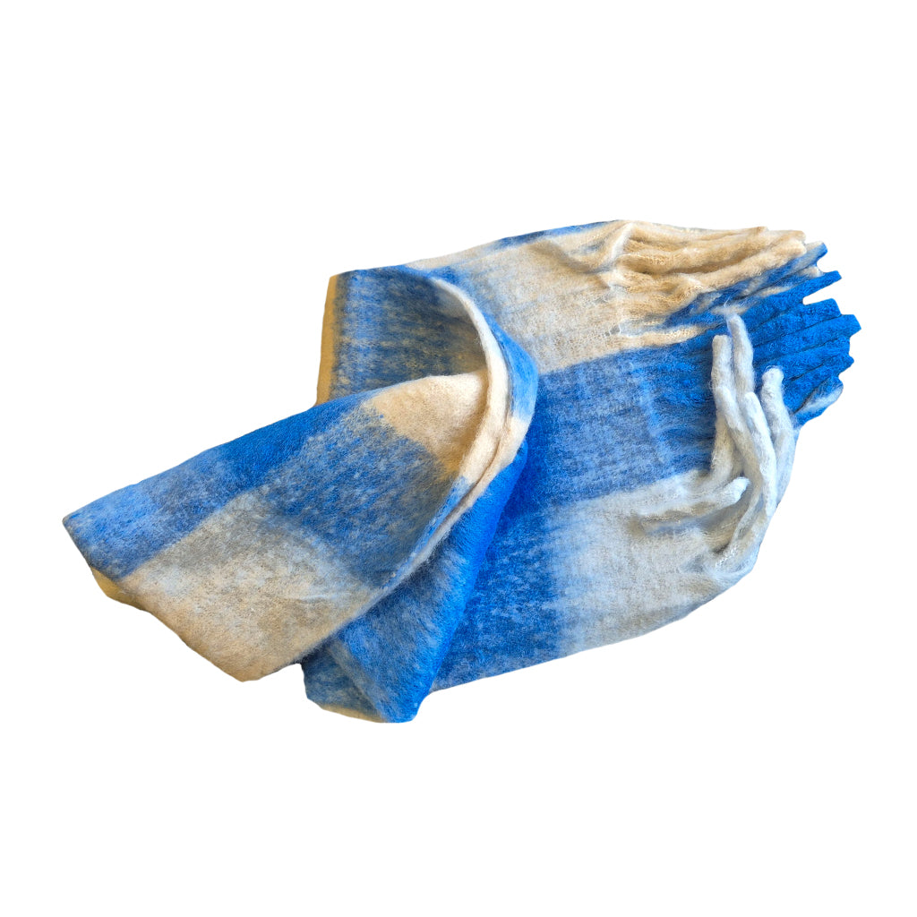 Blue and White Plaid Pashmina Scarf - BuyAbility