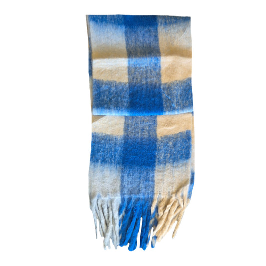 Blue and White Plaid Pashmina Scarf - BuyAbility