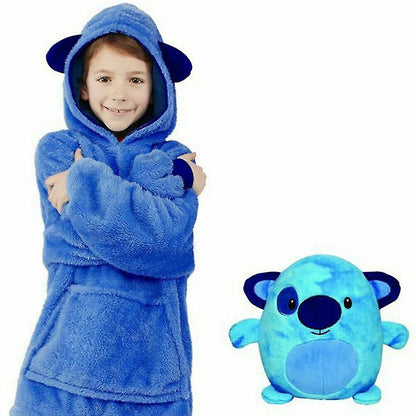 Blue Pup - Novelty Fold Up Pillow Fleece Kids Hoodie