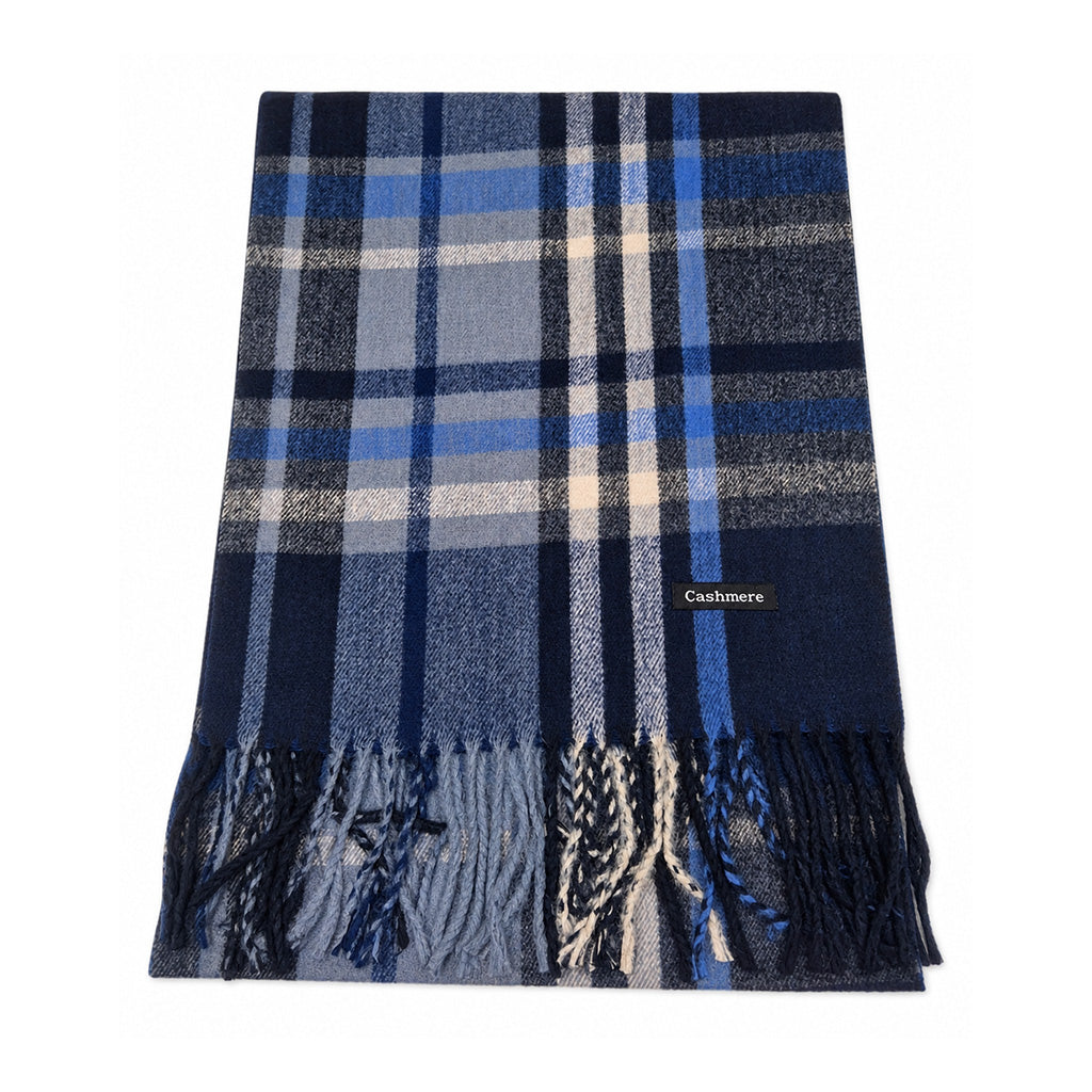 Navy Cashmere Plaid Scarf - BuyAbility
