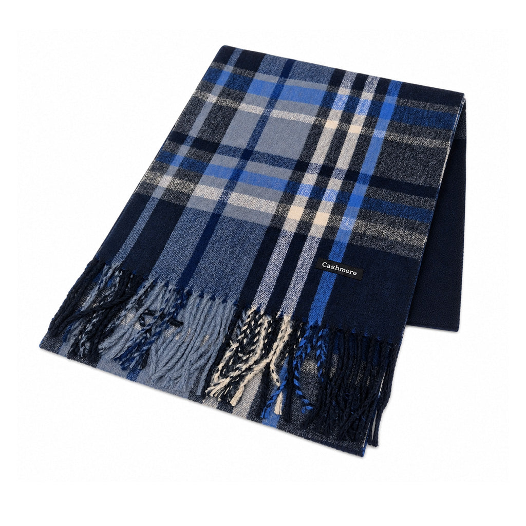 Navy Cashmere Plaid Scarf - BuyAbility