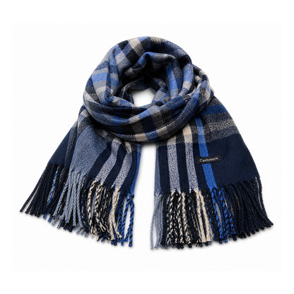Navy Cashmere Plaid Scarf - BuyAbility