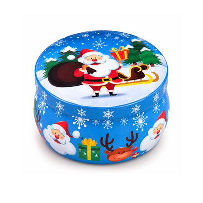 Festive Christmas Candle in Blue Decorative Tin - Santa & Sleigh