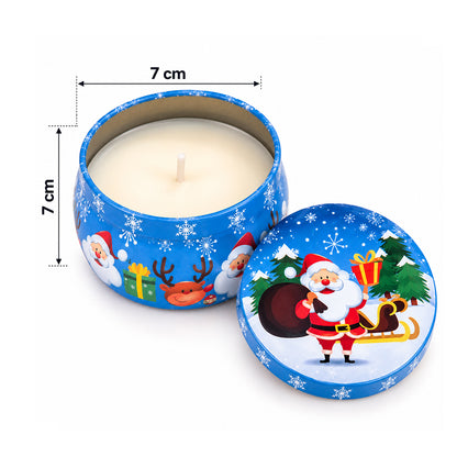 Festive Christmas Candle in Blue Decorative Tin - Santa & Sleigh