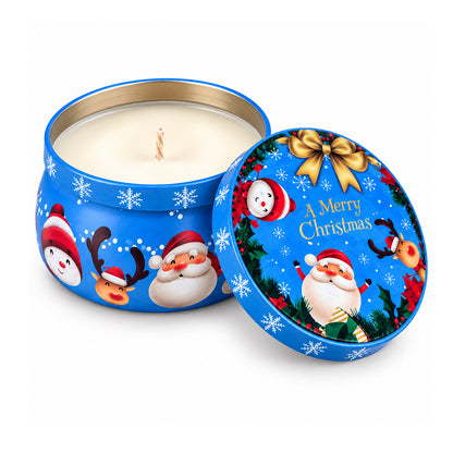"A Merry Christmas" Festive Friends - Candle in Decorative Tin - Blue