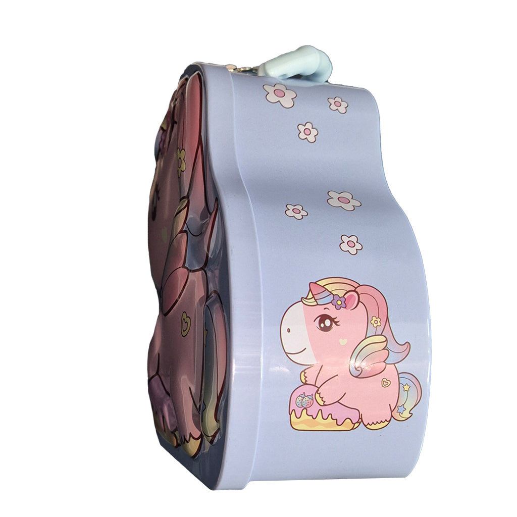 Blue Lilac Unicorn Metal Coin Bank
